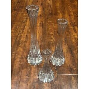 Set of (3) Miller Rogaska Crystal Glass 11”, 9” & 6” Radiance Candlesticks - EUC